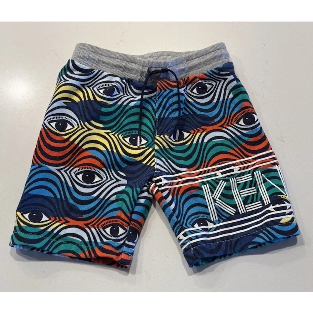KENZO Kids Size 6A Eye Print Colorful Pull On Shorts Elastic Waist 100% Cotton